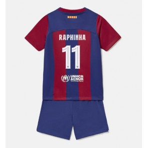Barcelona Raphinha Belloli #11 Koszulka Podstawowych Dziecięca 2023-24 Krótki Rękaw (+ Krótkie spodenki)